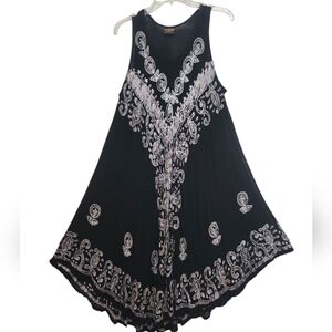 Rima Beachworld Black Tan Embroidered Maxi Swim Beach Coverup Dress One Size